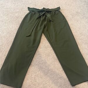Olive Green Wide-Leg Pants with Tie Waist